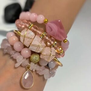 Boho jewelry Chic Bracelet set  Natural stone PINK color
